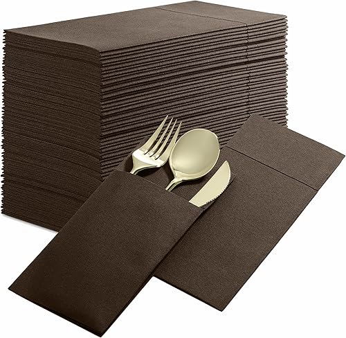 Miniatura 9 de Servilletas desechables de lino con bolsillo integrado para cubiertos, paquete de 50 servilletas de papel preplegadas negras para cenas, bodas o