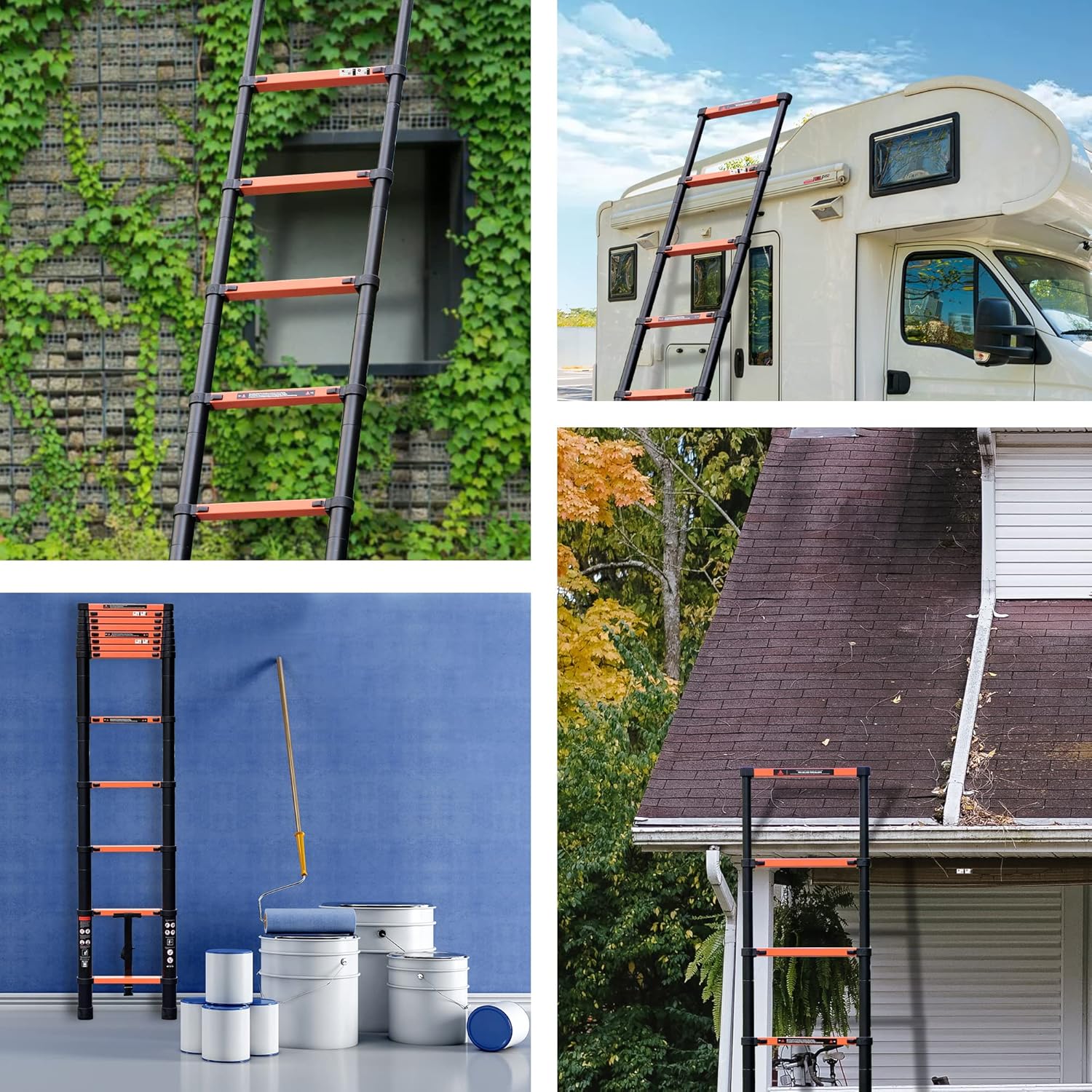 Telescoping Ladder, 12.5 FT Aluminum Telescopic Ladder, Portable Extension Folding Ladder, Multi-Purpose Compact Ladder for Household Or Outdoor Work, 330lbs Max Capacity - - 