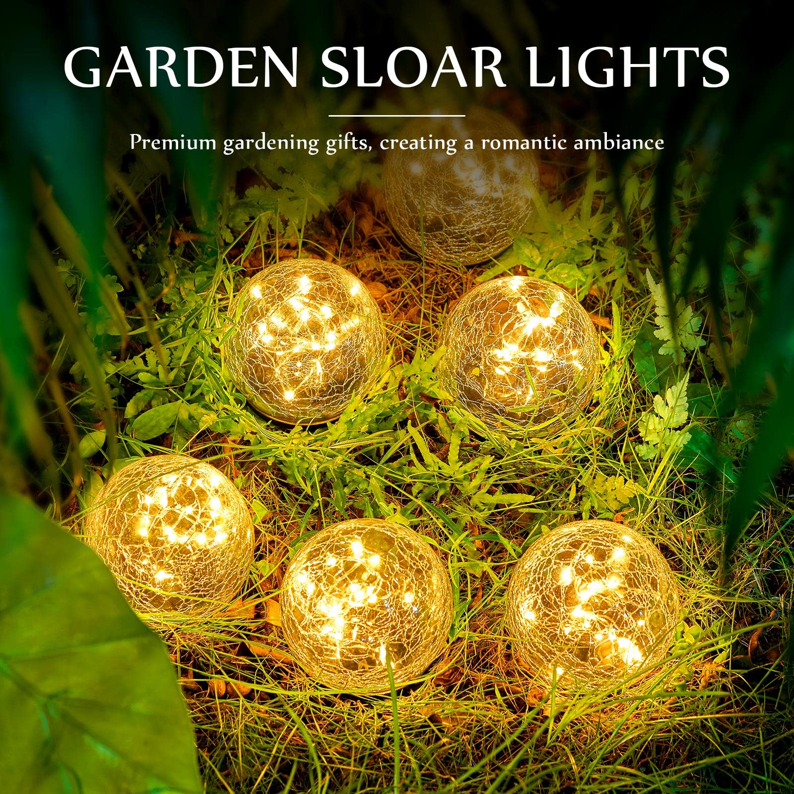 Honoson Globo solare da 9,9 cm per esterni, impermeabile, sfere solari per giardino, sfera di vetro incrinato, decorazione da giardino per patio e cortile, prato, cortile (6 pezzi)