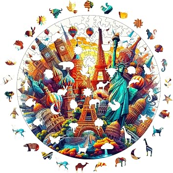 Ahşap Puzzle Yetişkin - Dünya Şehirleri - 252 Parça, 29 x 29 cm - Yapıştırıcı Folyo Dahil - Benzersiz Şekilli Parçalar & Özel Figürler - A1-11