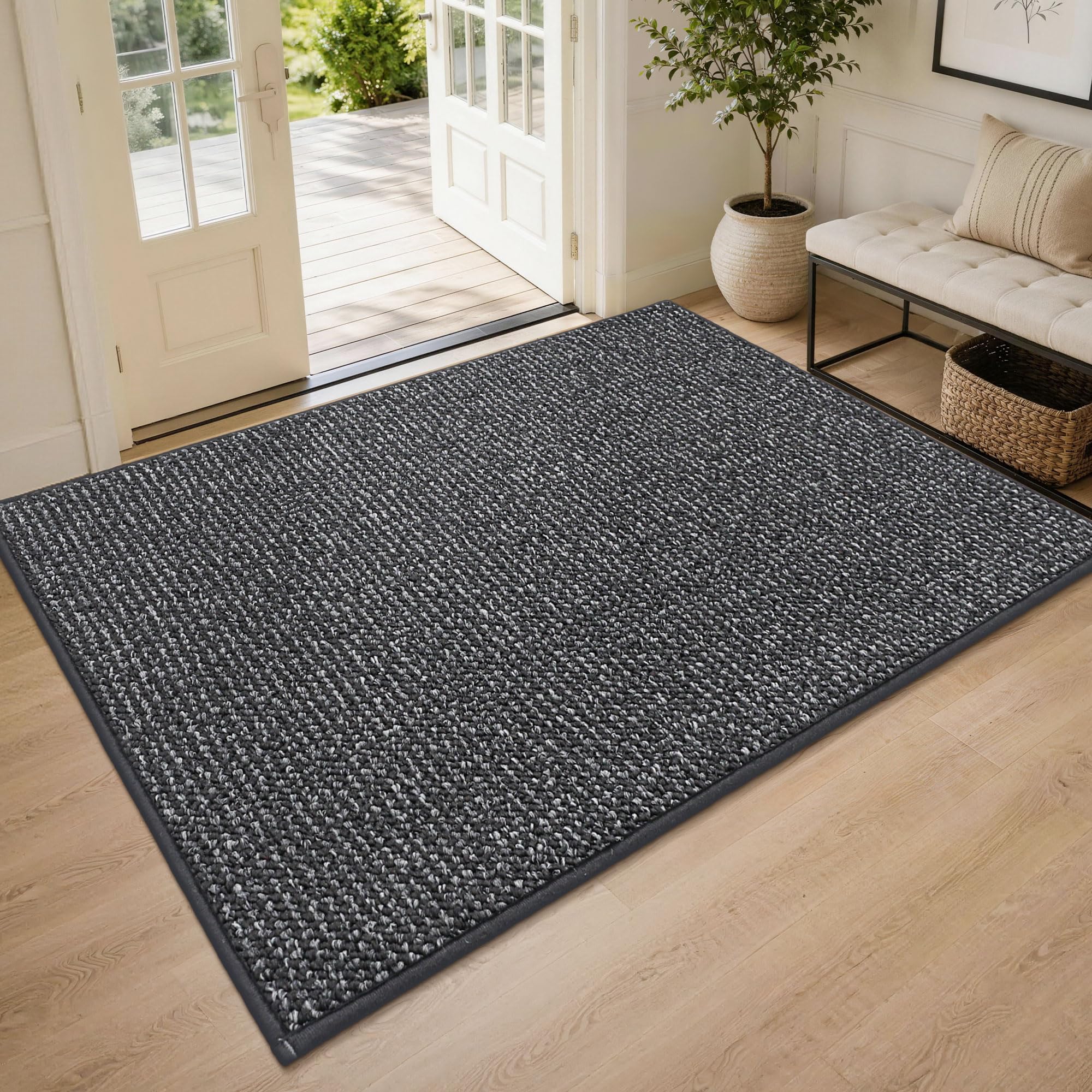 BEQHAUSE Dirt Trapper Door Mat 48"x72", Non-Slip Washable Doormat, Charcoal