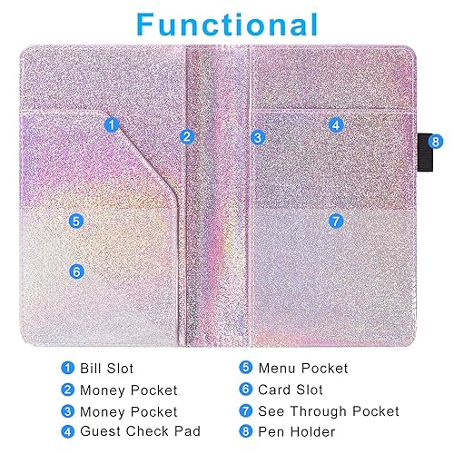 Miniatura 87 de ACdream - Libretas de servicio para camarero, cuaderno de recibos de comensales, bonito organizador de piel, cartera para dinero, para presentar AB