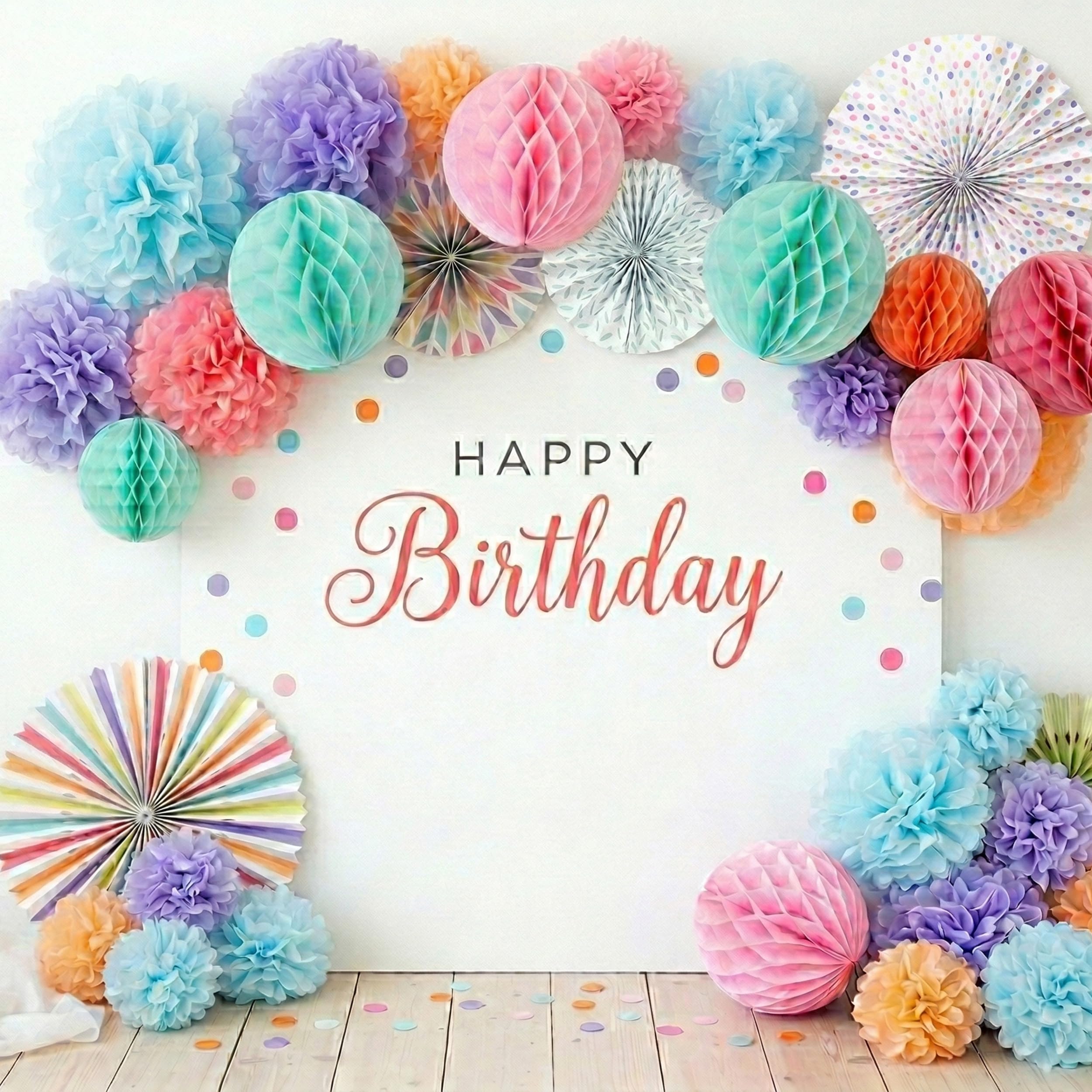 PapaKit Deluxe Origami duży zestaw dekoracji ściennych (26 różnych papierowych wachlarzy i pompony) przyjęcie urodzinowe, baby shower, wesele, dekoracja, kreatywny wzór artystyczny (świąteczne kolory,