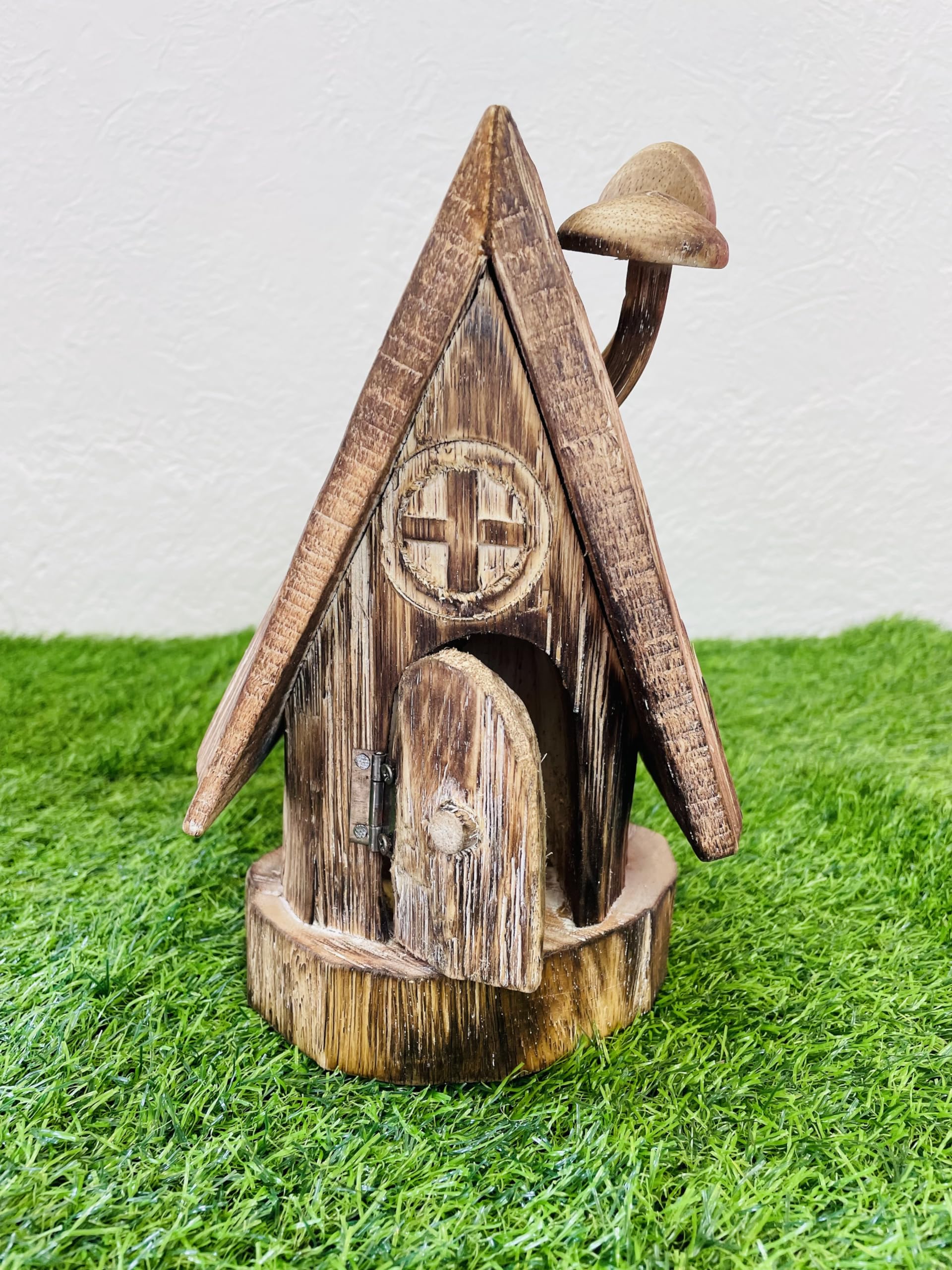 Enchanted Wooden Fairy House with Opening Door | Mushroom Chimney | 30cm Tall