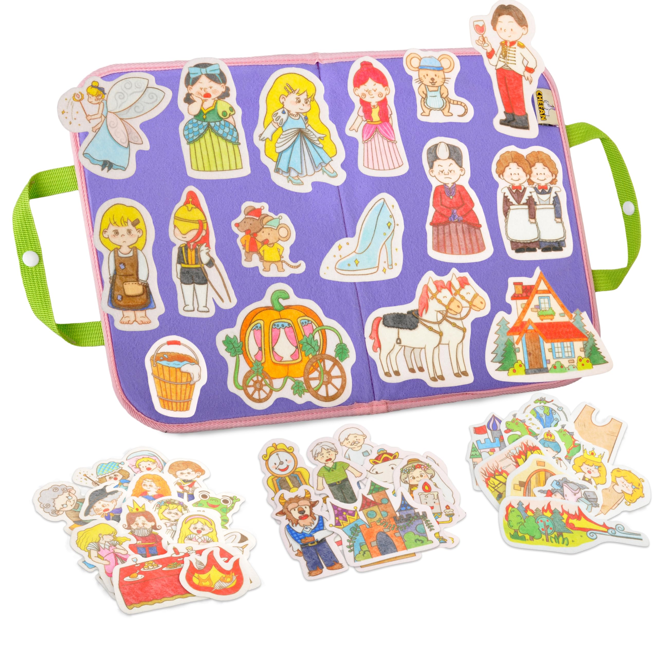 CHEFAN Felt/Flannel Board Story Set of 4, PRECUT Felt Pieces for Preschool Toddlers Circle Time, Beauty and The B, Cinderella, Sleeping Beauty, Paper-Bag Princess