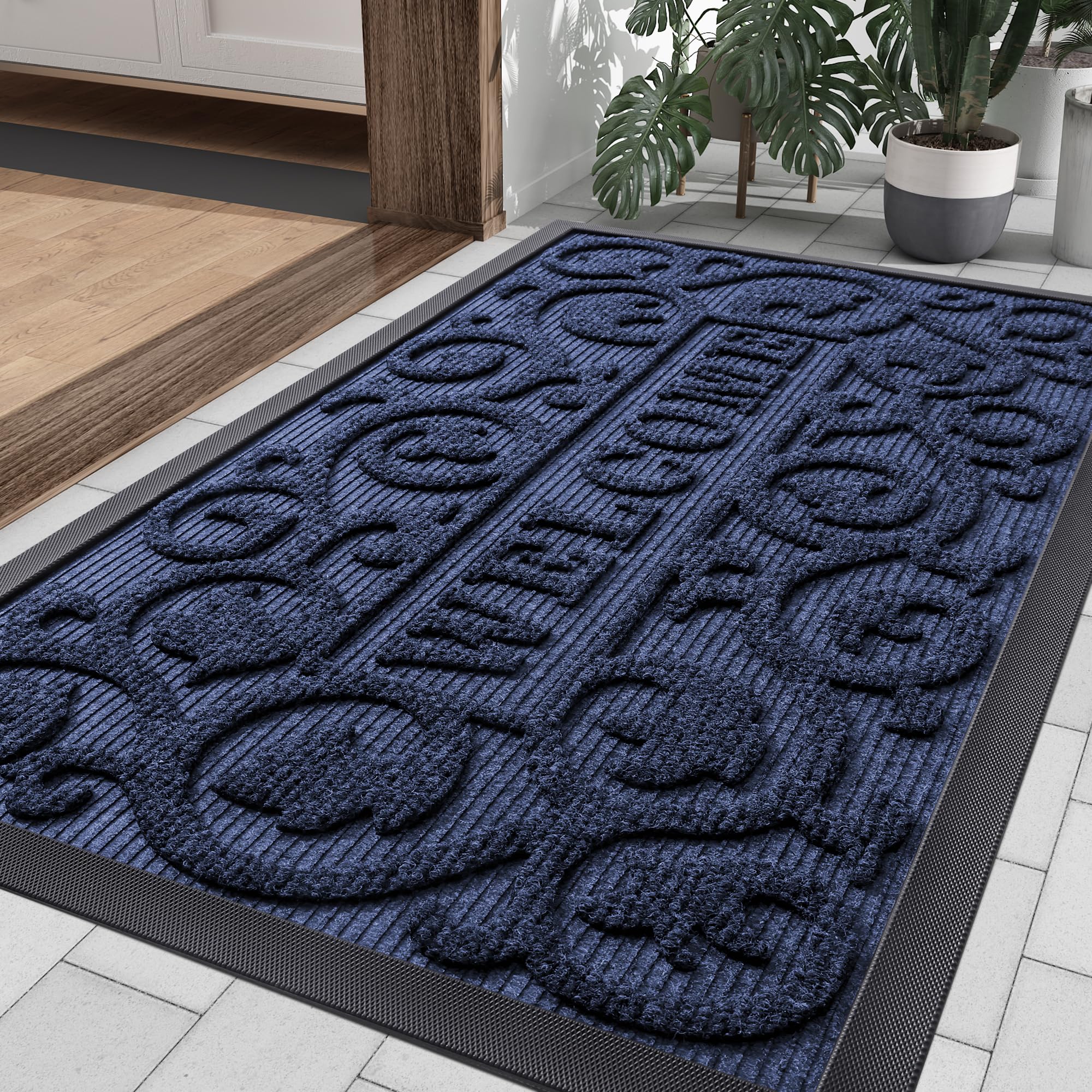 Smiry Front Door Mat Outside Entrance, Low Profile Rubber Doormat, 33x21