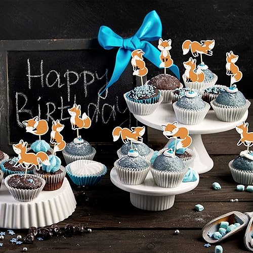 Miniatura 6 de Gyufise 32 piezas de decoración para cupcakes de animales para baby shower con temática de animales del bosque, baby shower, fiesta de cumpleaños,