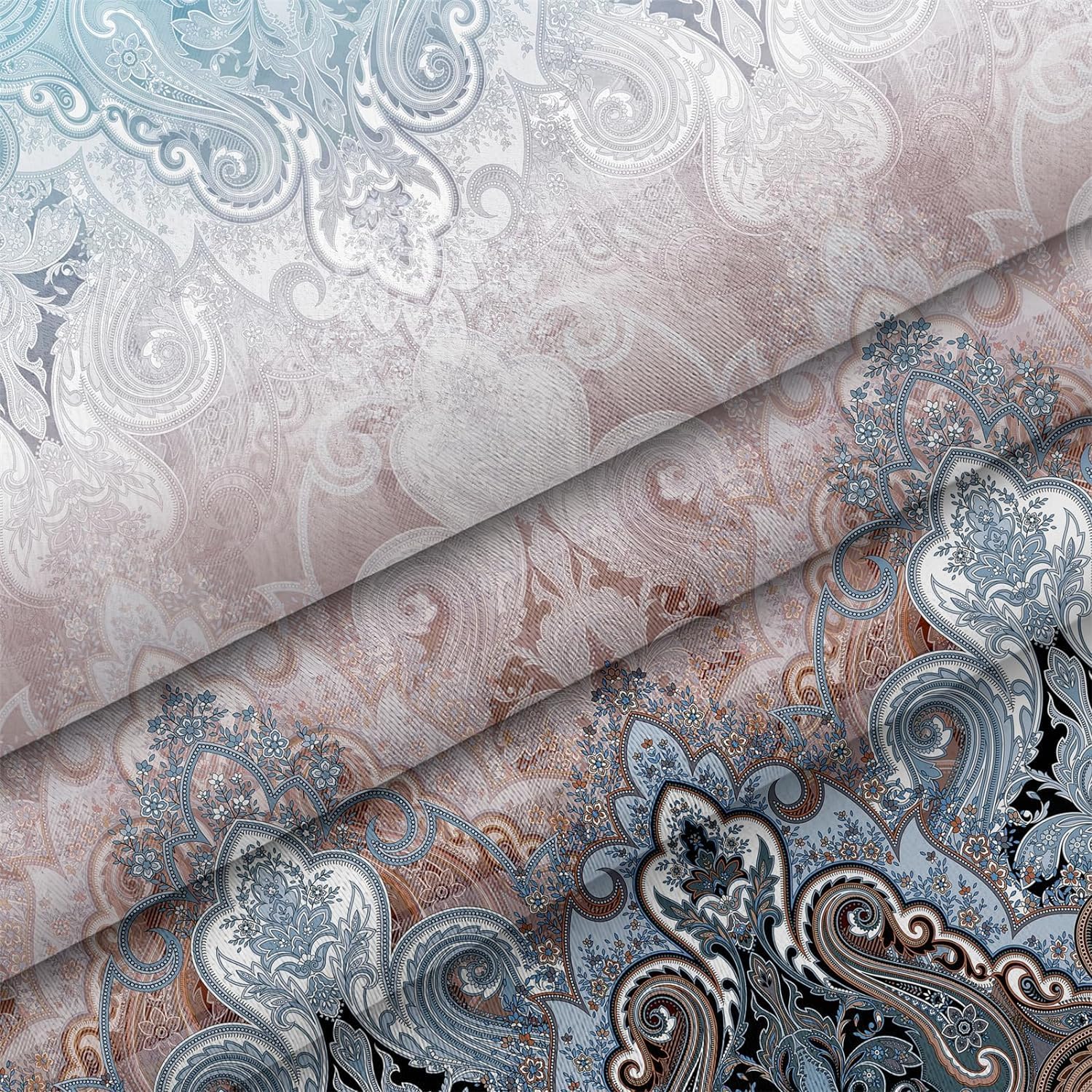 Paris Paisley Ombre Blackout Curtains Thermal Insulated Traditional Darkening Damask Vintage Farmhouse Aesthetic Luxury Brown Blue Drapes Window Treatment for Living Room Bedroom 42" × 84"