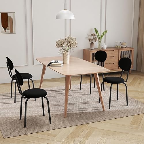 Miniatura 6 de Juego de 4 sillas de comedor apilables modernas de mediados de siglo, sillas de cocina apilables con respaldo tapizado y asiento con cojines de