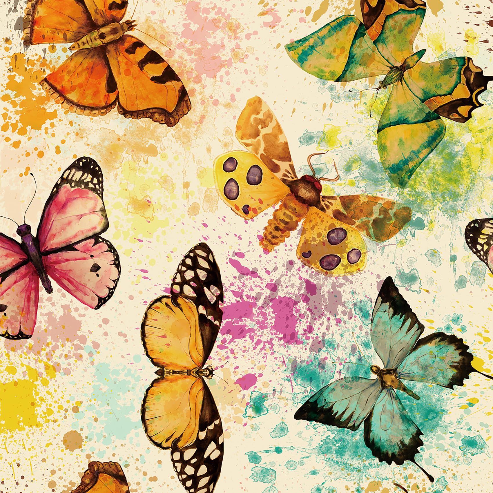 Papier peint papillon amovible au style aquarelle vintage et multicolore