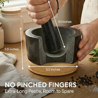 Gramercy Granite Mortar and Pestle Set, Stone Grinder Bowl with Bamboo Base