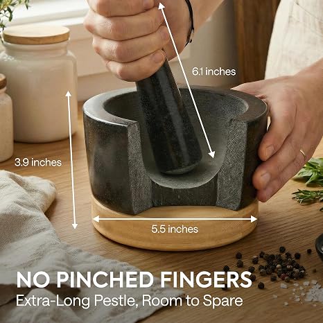 Gramercy Granite Mortar and Pestle Set, Stone Grinder Bowl with Bamboo Base