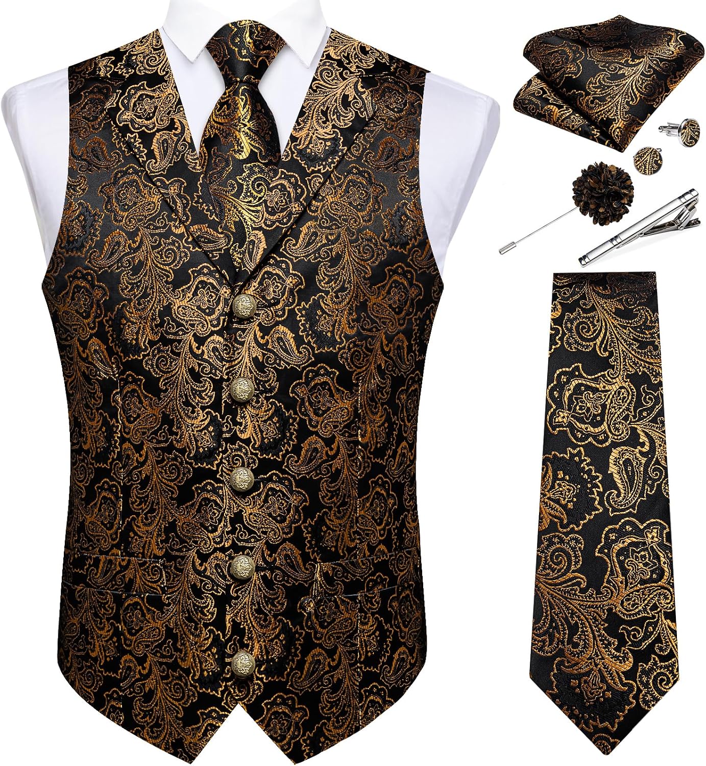 DiBanGu Mens Vest Notch Lapel Paisley Suit Waistcoat