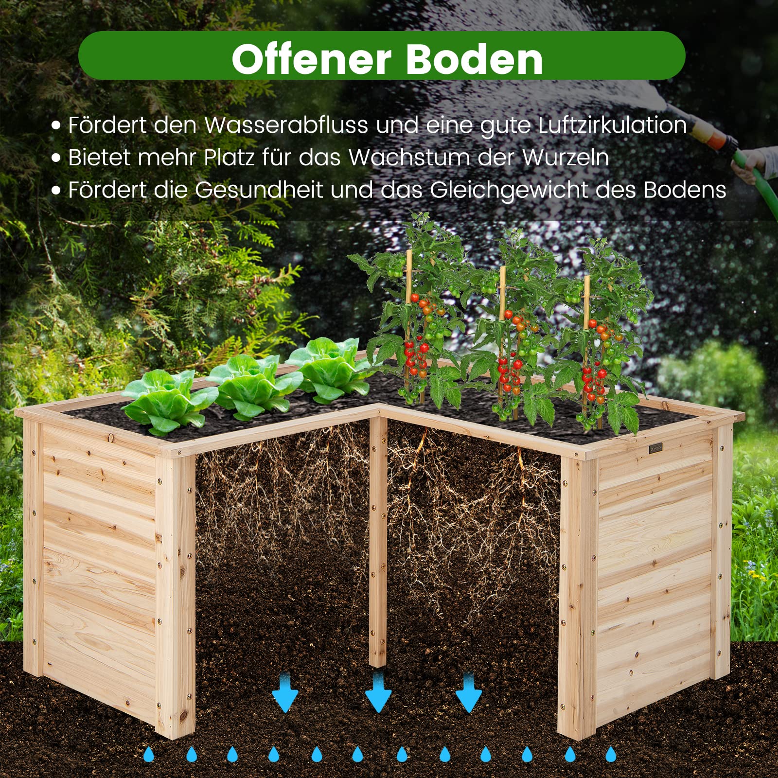 RELAX4LIFE Hochbeet Holz, Blumenbeet ohne Bodenplatte, Pflanzkasten Anzuchtbeet, Pflanzenbeet Frühbeet Gemüsebeet für Balkom Terrasse Garten Outdoor (L-formig)