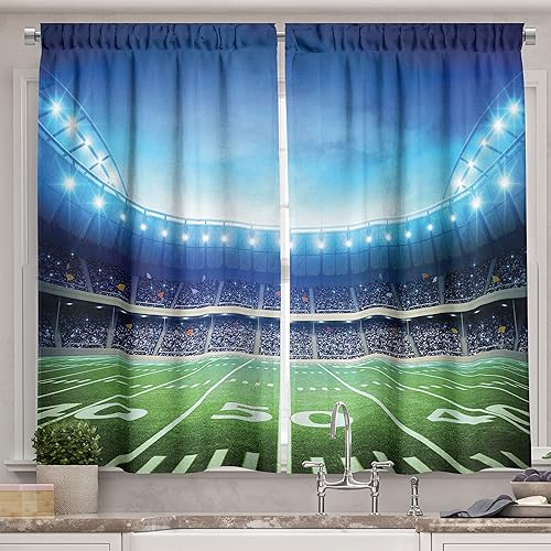 Miniatura 12 de Lunarable Cortinas de cocina mostaza, piñas tropicales sobre líneas amarillas horizontales a rayas amarillas, diseño de humor de fruta fresca, juego