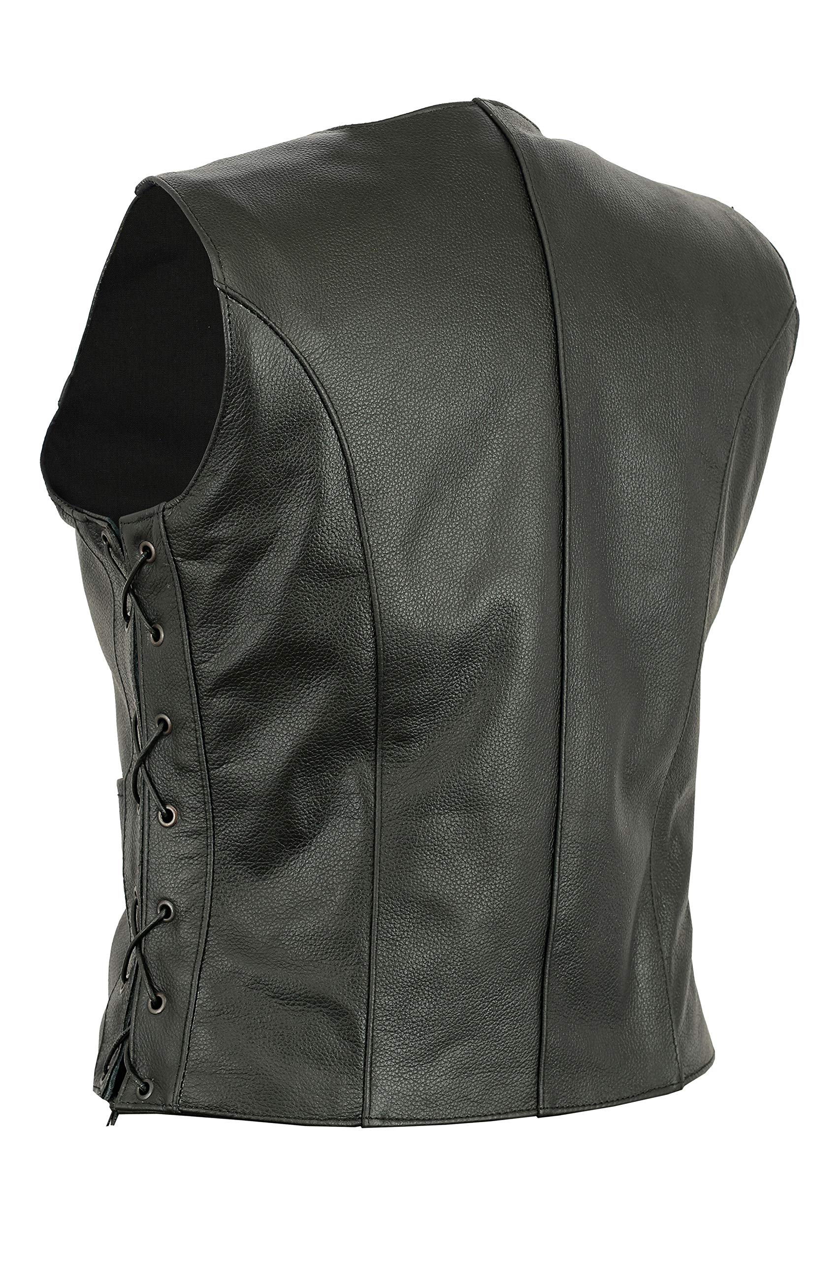 Gilet Moto Femme En Cuir Zippé Style Motard - Avec Lacets Et Poche Intérieure