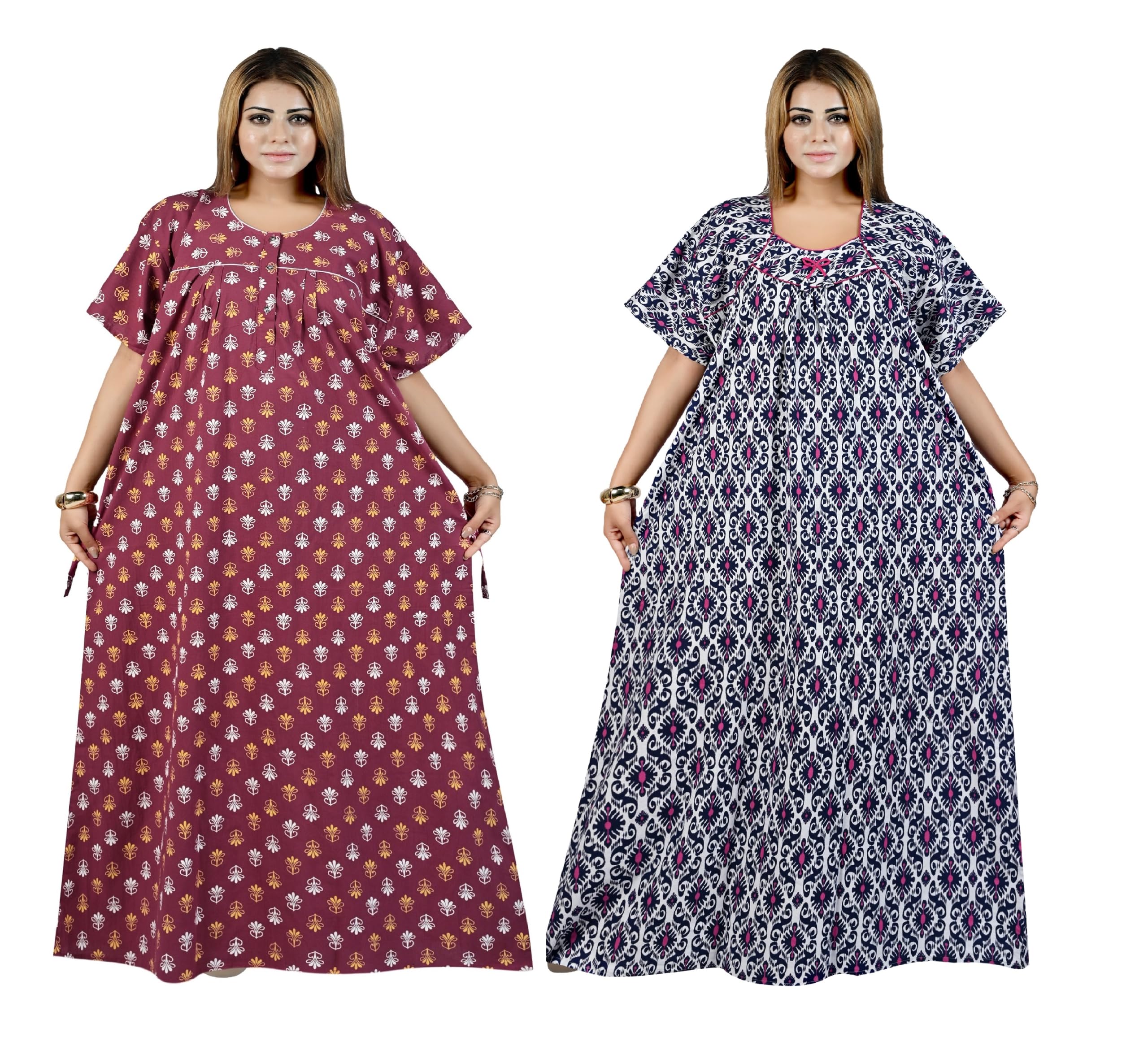 Women's Button Cotton Nighty Maxi Plus Size | Free Size Loose Fits Nightgown | Comfortable Soft Cotton Sleepwear & Loungewear Nighty 3XL to 6XL (Pack of 2)-image-49