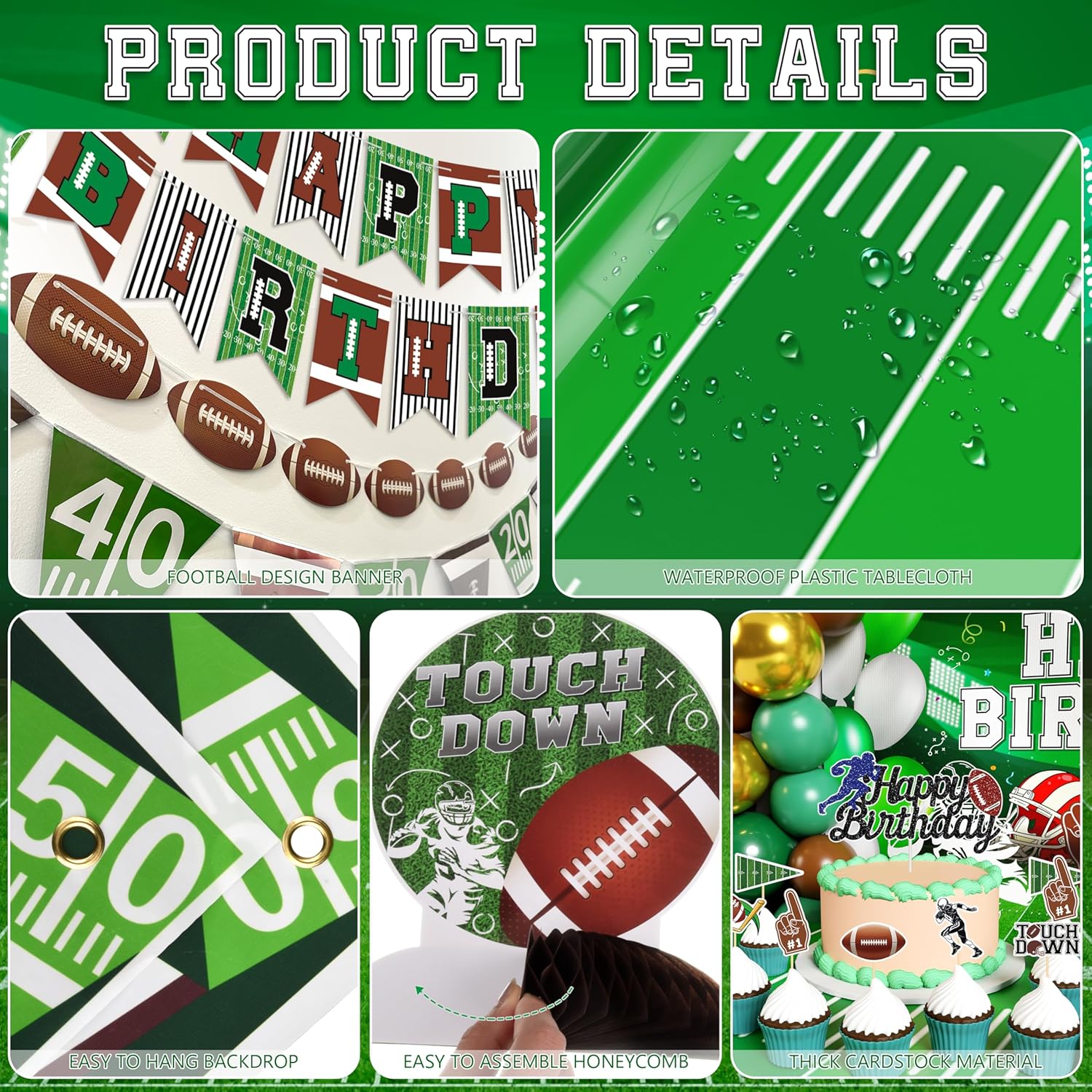 Football Birthday Party Decorations Superbowl Football Party Decoration Supplies Include Balloon Arch Kit Birthday Banner Backdrop Touchdown Tablecloth for Football Game Day Tailgate Party - Image 4