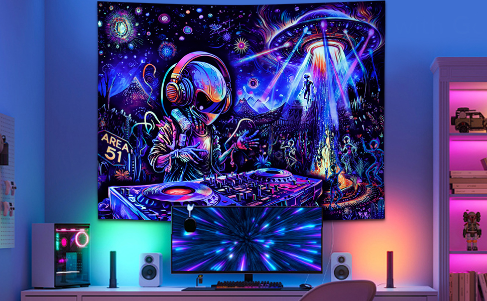 Amazon.com: Galoker Blacklight Alien UFO Tapestry Trippy Galaxy