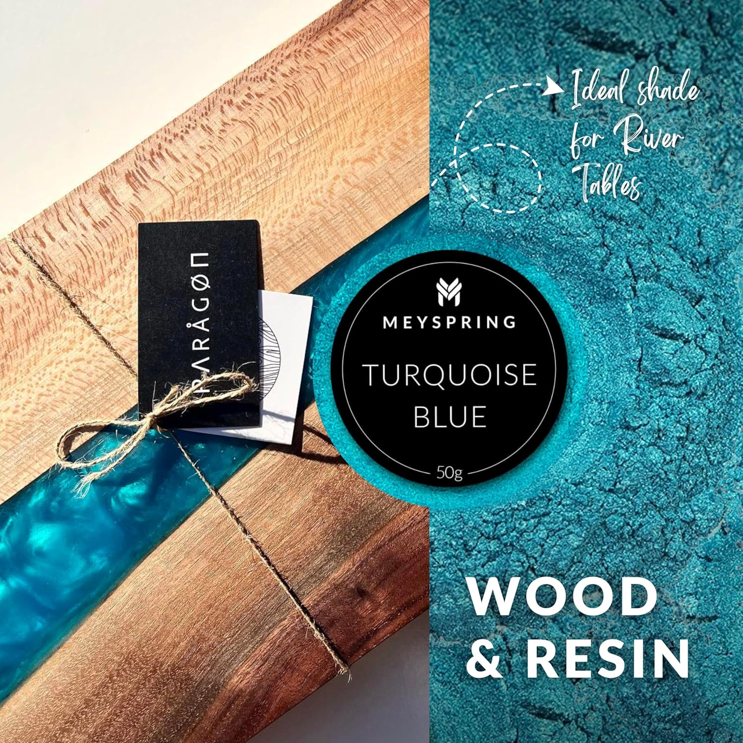 MEYSPRING Turquoise Blue Mica Powder - 50g - Epoxy Resin Color Pigment - Teal Mica Powder for Resin Ocean Art, River Tables, Woodworking - Cosmetic Grade - Image 5