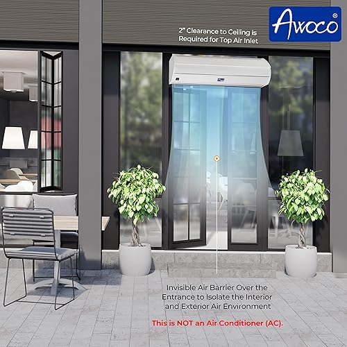 Miniatura 7 de Cortina de aire Awoco 900 CFM para uso comercial en interiores sobre puertas con interruptor resistente 36 pulgadas, Blanco, 36"