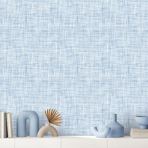 Papel tapiz de tela de hierba azul claro, papel tapiz adhesivo con textura, papel de contacto de 17.3 x 120 pulgadas, papel tapiz vintage extraíble