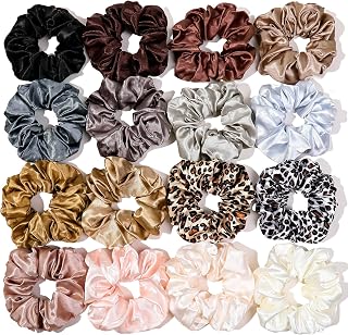 Ivyu 16 Satin Scrunchies for Women - Gentle No-Damage Hair Ties for Thick Curly Hair, Big Ponytail Holders
