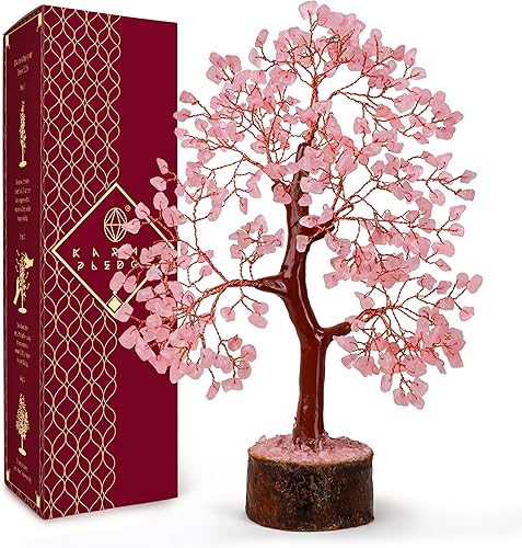 KARMAPLEDGE Árbol de la vida de cristal de cuarzo rosa para mujer, decoración de oficina, buena suerte, dinero, meditación, positividad, piedras de
