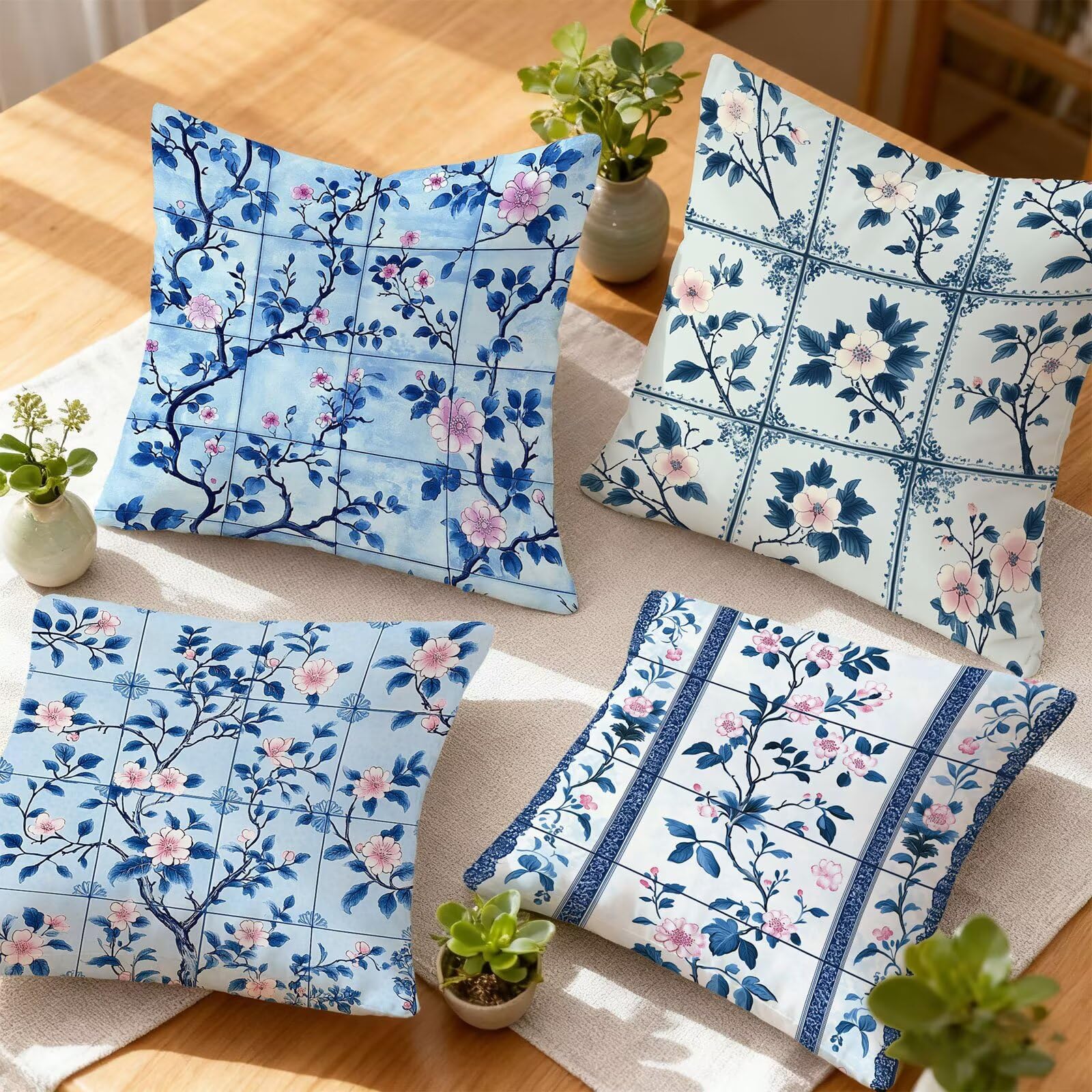 Azul Funda Cojin 60x60 Bohemia Funda Almohada 60x60 Cojines Sofa Súper Suave Fundas Cojines Decorativos Fundas Almohadas 4 Piezas Almohada Cervicales y Cuello, para Hogar Cama Salon Decoracion E - 573