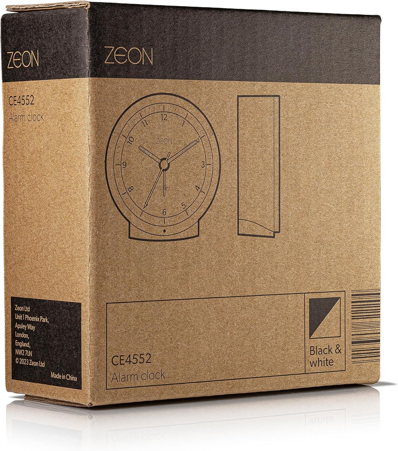 ZEON Round Analogue Alarm Clock with Light and Snooze Function, Silent Non-Tick Bedside Battery Powered Alarm Clock in Black & White, CE4552