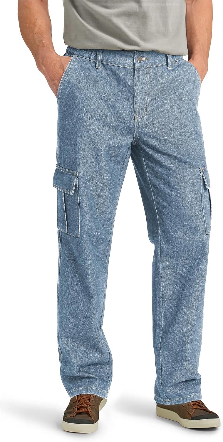 Tapata Men's Relaxed Fit Cargo Jeans Elastic Waist 6 Pockets Straight Leg Work Utility Pants