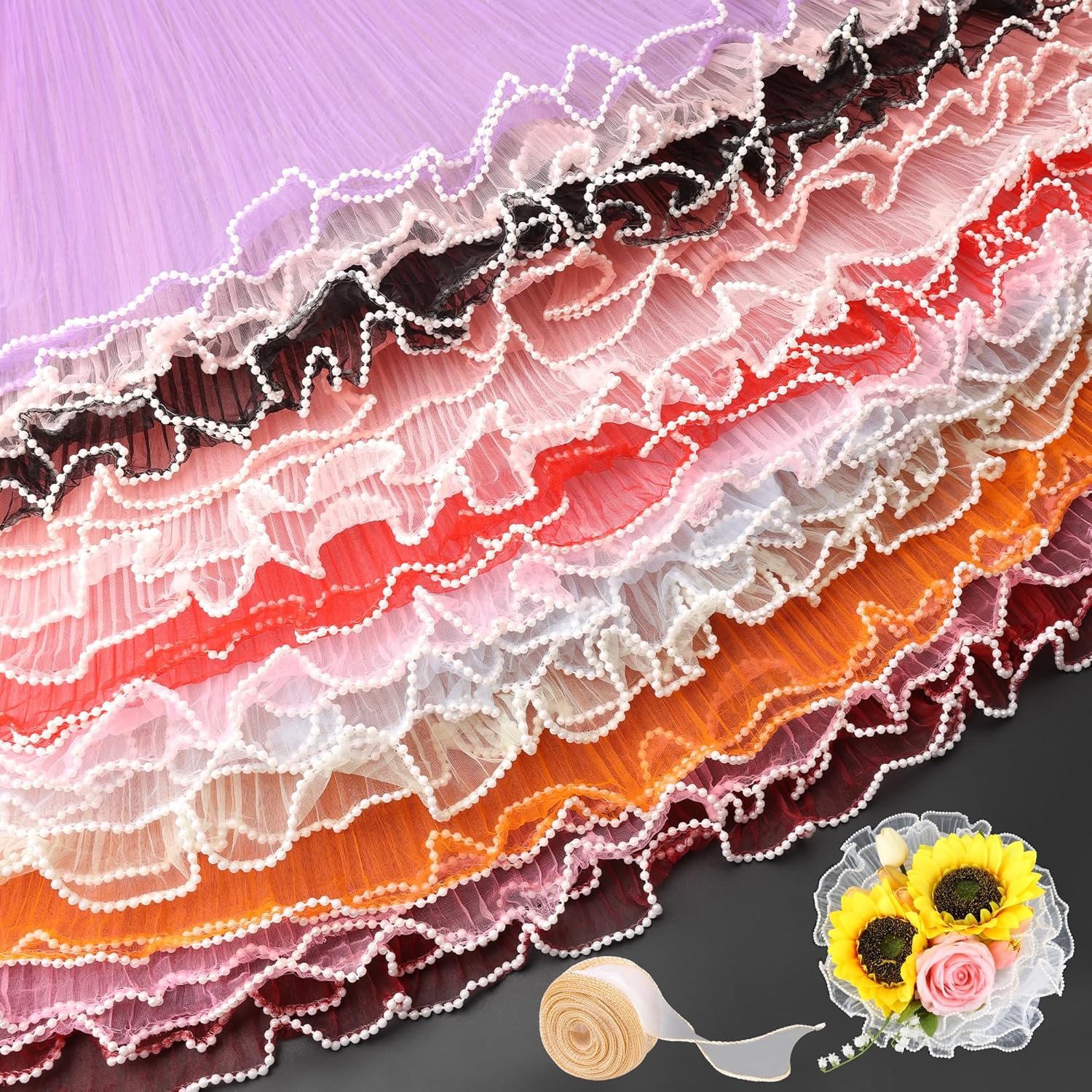 Windspeed 12Pcs Floral Wrapping Mesh Paper, Pearl Mesh for Floral Bouquet Wrapping Paper white and Pink Florist Supplies for Mother's Day Valentine's Day Florist Wedding Flower Packaging (white,black,champagne,red,pink,light pink,dark red, light red,purple,light blue,light green,orange)