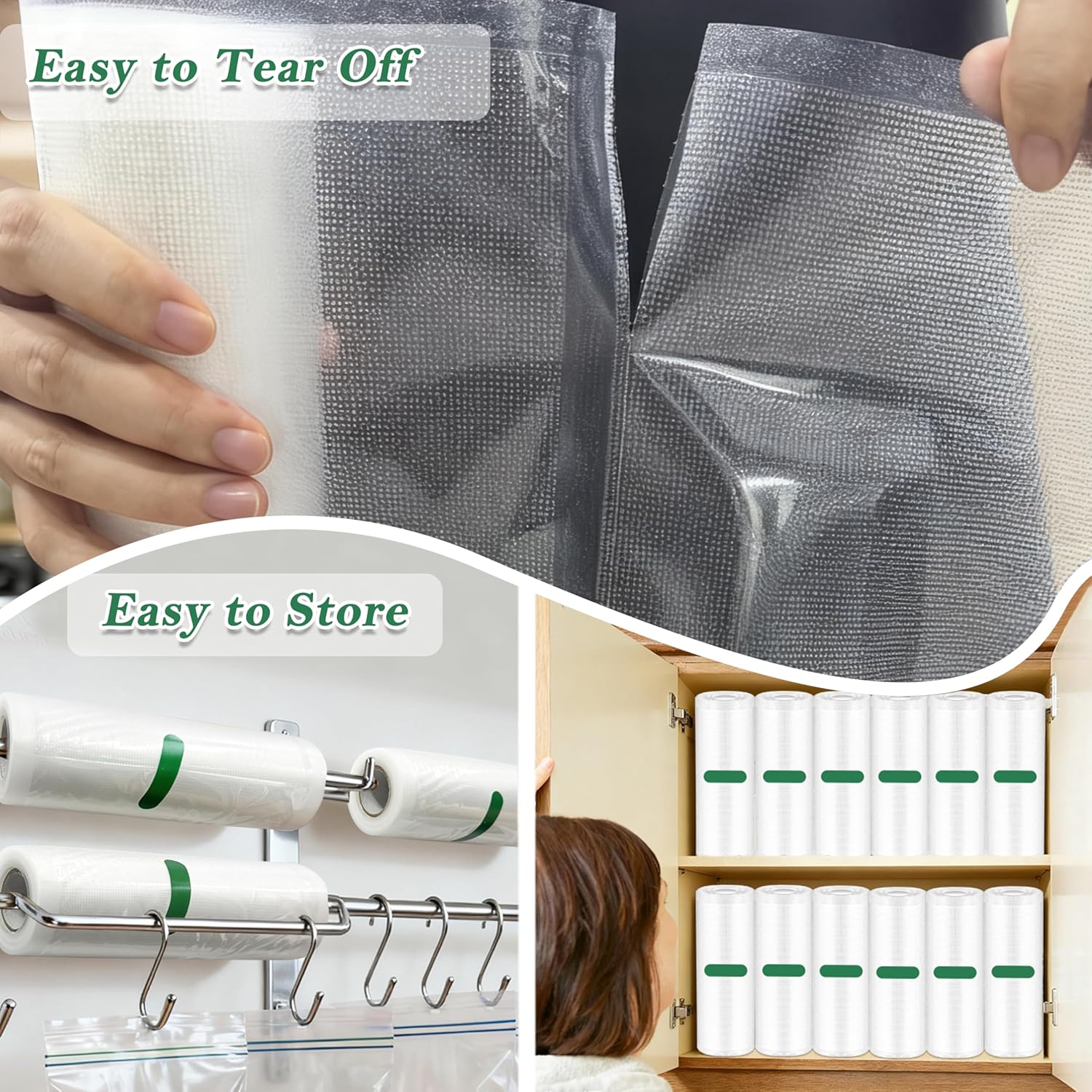 Pre-Cut Perforated Vacuum Sealer Bags Rolls,4x6 Inch Heavy-Duty Vacuum Sealer Roll Bags 4 Rolls 160 Tear Off Bags,Easy-Tear Food Grade Storage Bags for Sous Vide, Freezer & Meat (BPA Free) - Image 4
