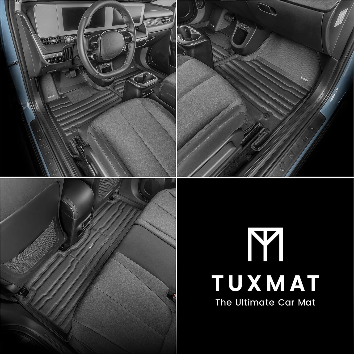 TuxMat - for Hyundai Ioniq 5 2022-2024 Models - Custom Car Mats - Maximum Coverage, All Weather, Laser Measured - This Full Set Includes 1st and 2nd Rows Black