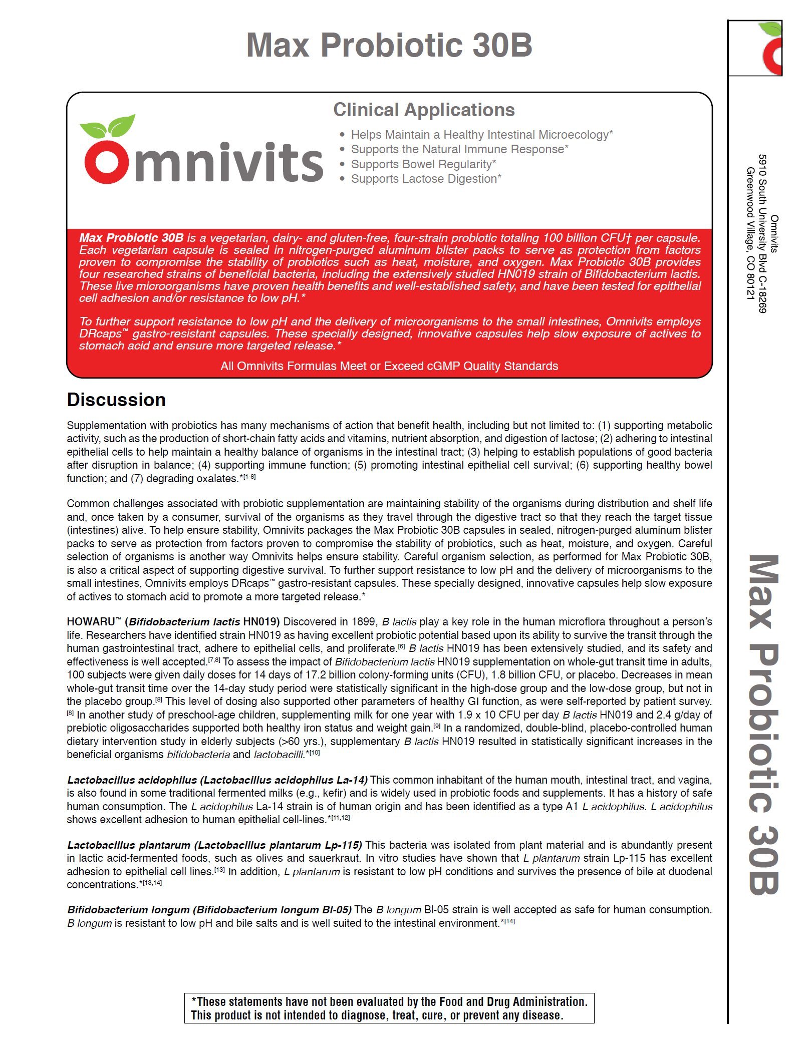 Omnivits Max Probiotic Daily 30 Billion CFU 4 Strains Lactobacillus Acidophilus Bifidobacterium