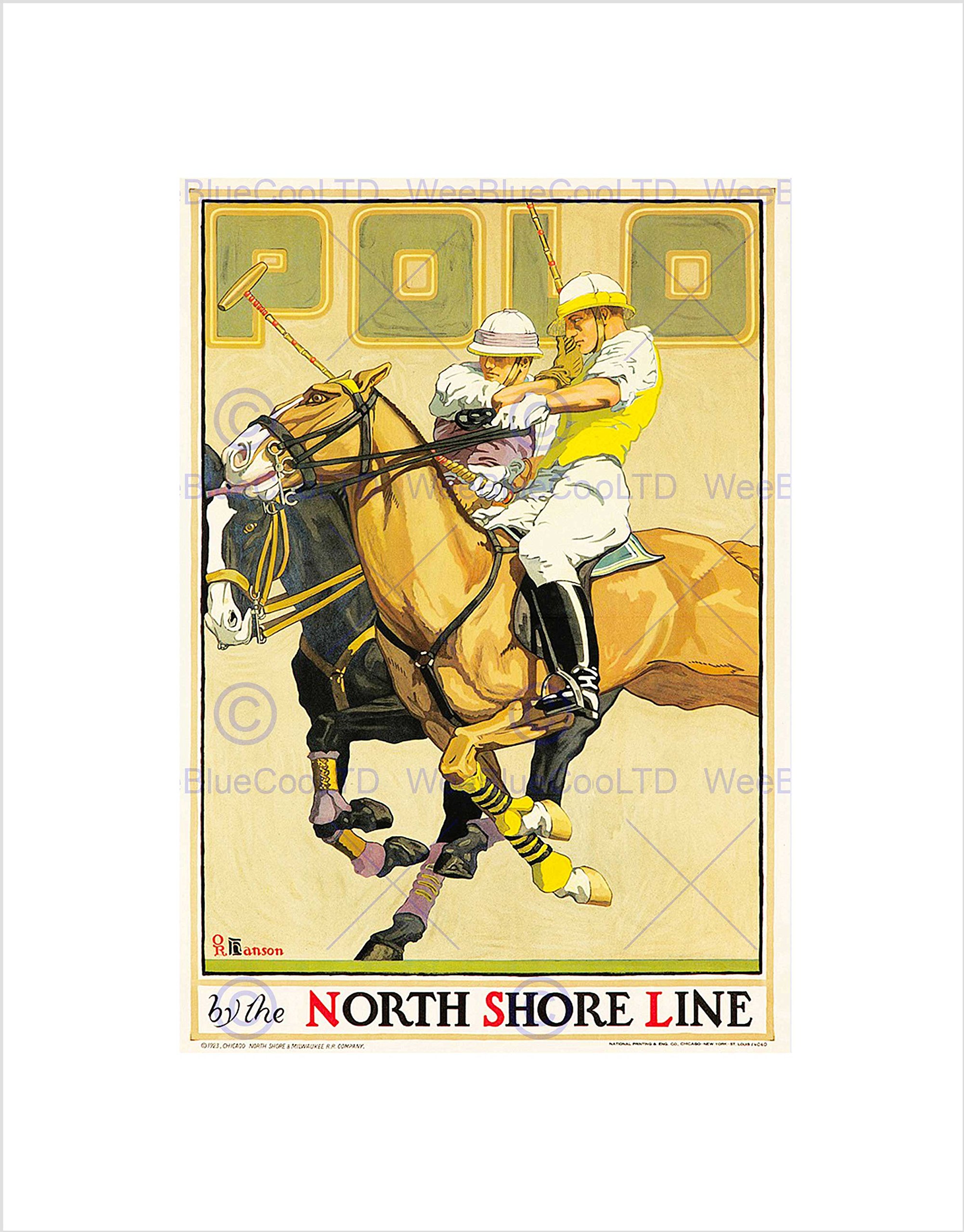 Wee Blue Coo TRAVEL NORTH SHORE LINE RAILWAY POLO SPORT HORSE FRAMED ART PRINT B12X7335