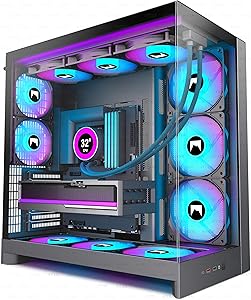 HYXN H2(2026) HYXN ATX PC Case – Pre-installed 8 PWM ARGB Fans (6X140mm and 2X120mm), Large Dual-Chamber ATX Mid-Tower Airflow Gaming PC Case, 420mm Radiator Support, With Type-C (Black, H2)
