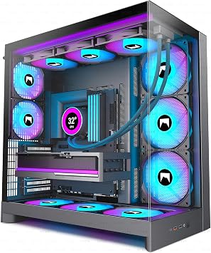 H2 2026 HYXN PC Case ATX with 8 Fans 6 x 140 and 2 x 120 Large Dual Chamber Mid-Tower Computer Case Airflow Gaming PC Case, Supports 420 mm Watercooler, Gaming Case Black, H2