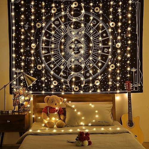 Miniatura 2 de Guirnalda de 195 luces LED para telón de fondo 8 cuerdas de 66 x 49 pies tapiz de hadas con control remoto 8 modos de iluminación para colgar en la