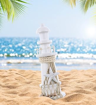 COTA Global Small White Wooden Lighthouse Decor Home Decor - 8.75 Inches