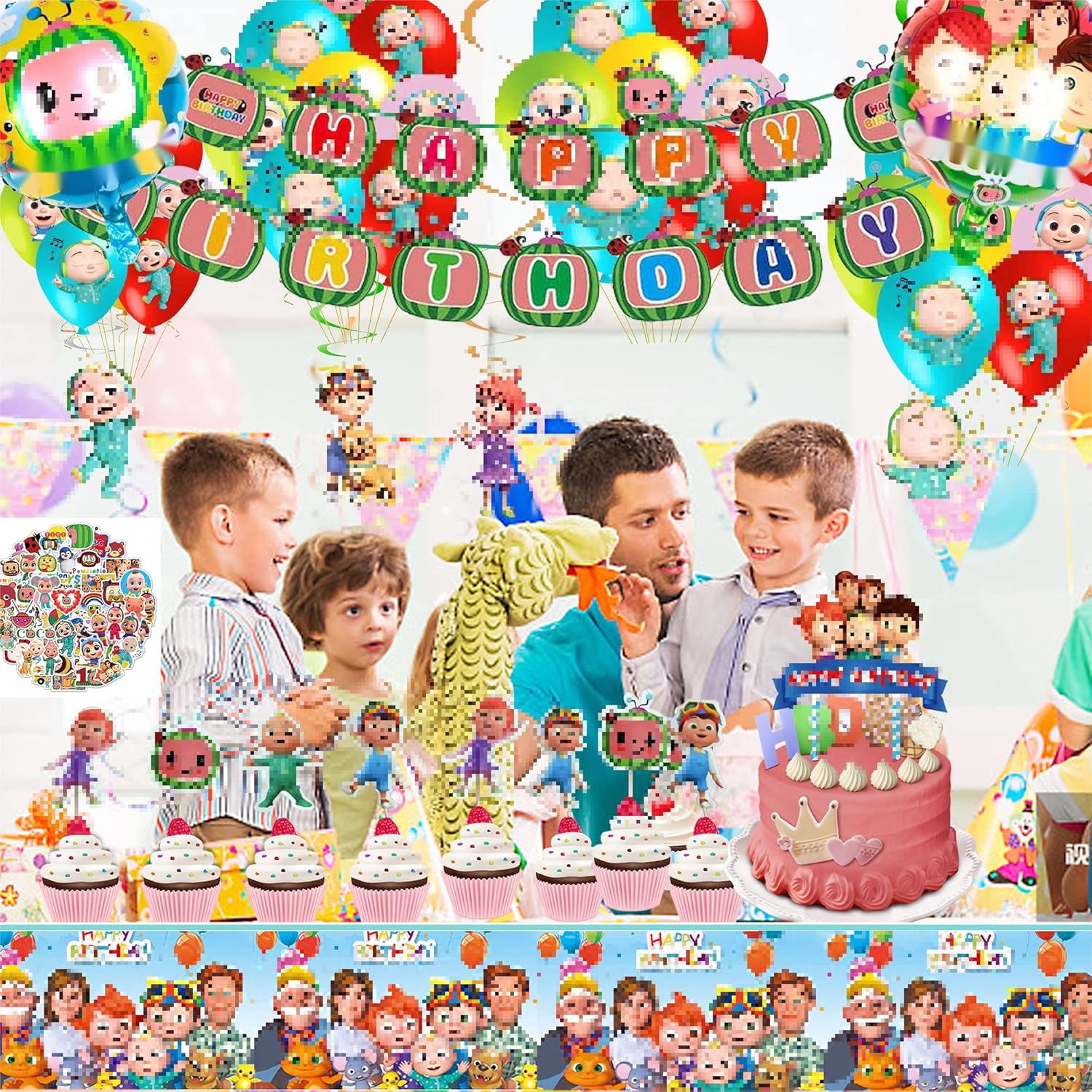 98Pcs Co-co Birthday Party Supplies, Boys and Girls Party Decorations, Birthday Party Favors Set Includes Happy Birthday Banner, Latex Balloons, Cake Toppers, Tablecloths, Hanging Swirls, Stickers : Home & Kitchen