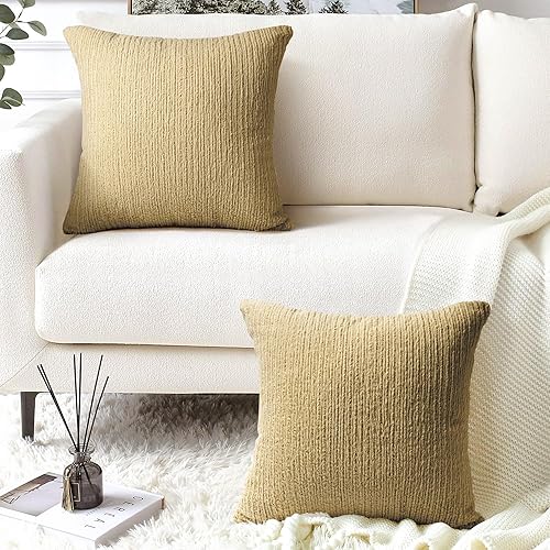 Miniatura 5 de AELS Juego de 2 fundas de almohada decorativas de piel sintética a rayas de 18 x 18 pulgadas, fundas de almohada de felpa con textura de acento para
