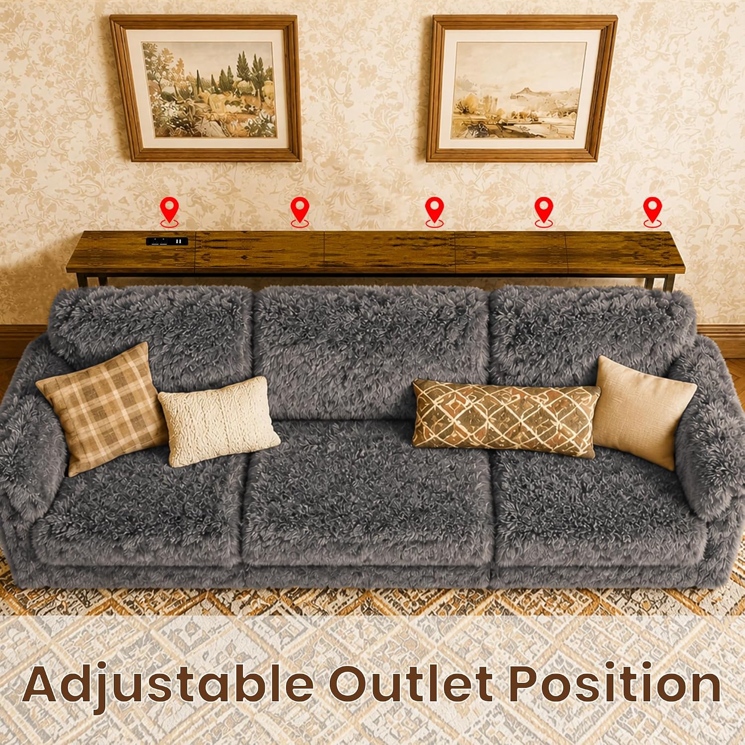 GRLEAF 78 Inch Narrow Sofa Table with Power Outlet, Extra Long Console Table Behind Couch Table with Charging Station, Skinny Entryway Table Thin Table for Living Room, Narrow Spaces (Rustic Brown)