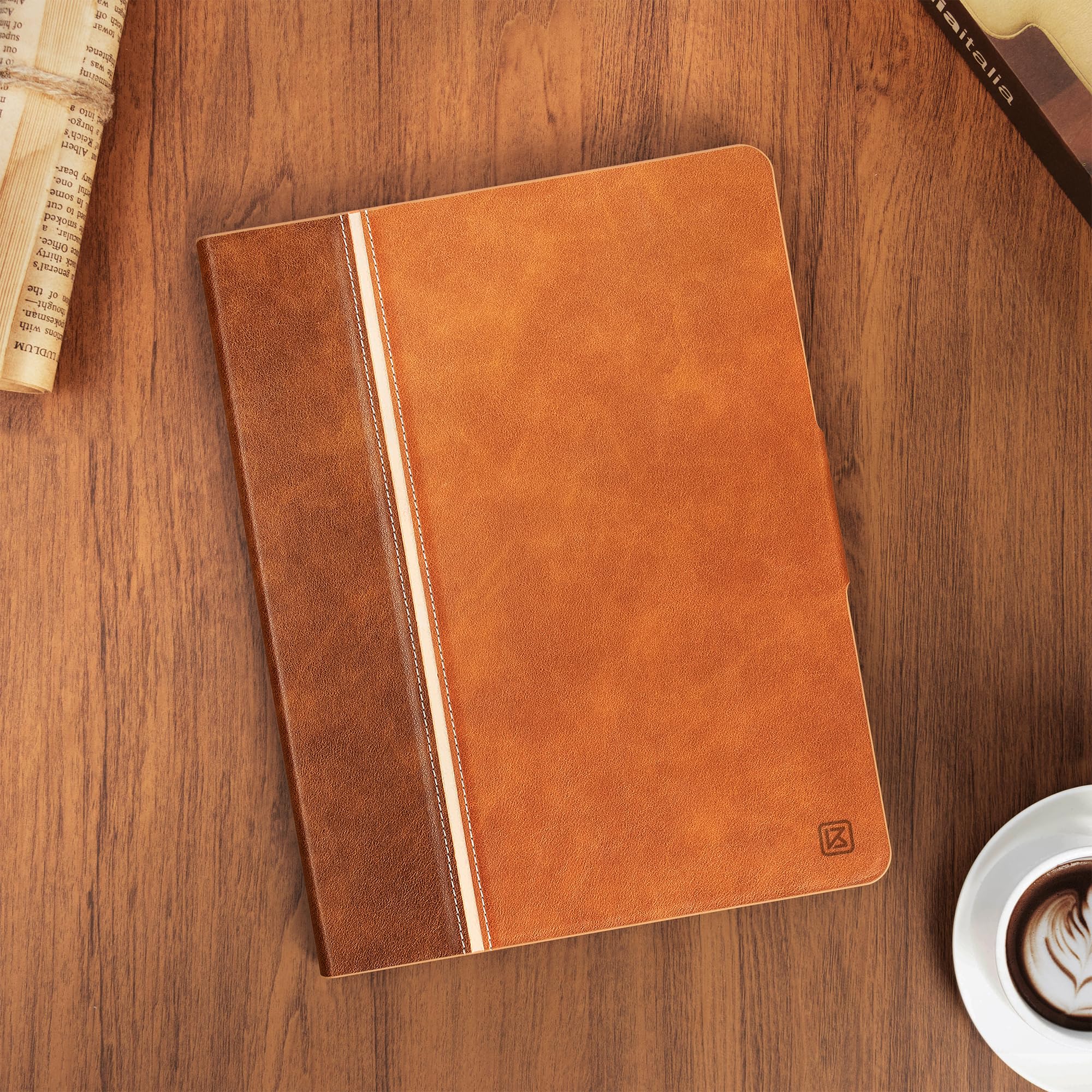 KingBlanc für iPad Air 11 Hülle M4/M3/M2 Air 5/4 Braun | Design im Notizbuchstil, Integrierter Stifthalter, Veganes Leder, Verstellbarer Ständer, Magnetverschluss
