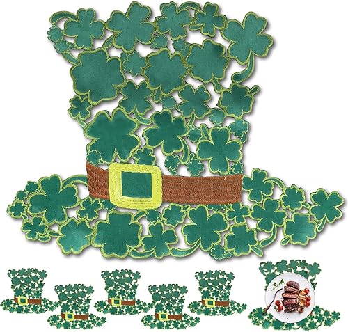6 manteles individuales bordados para el día de San Patricio trébol irlandés trébol bordado para el hogar cocina comedor primavera festival irlandés