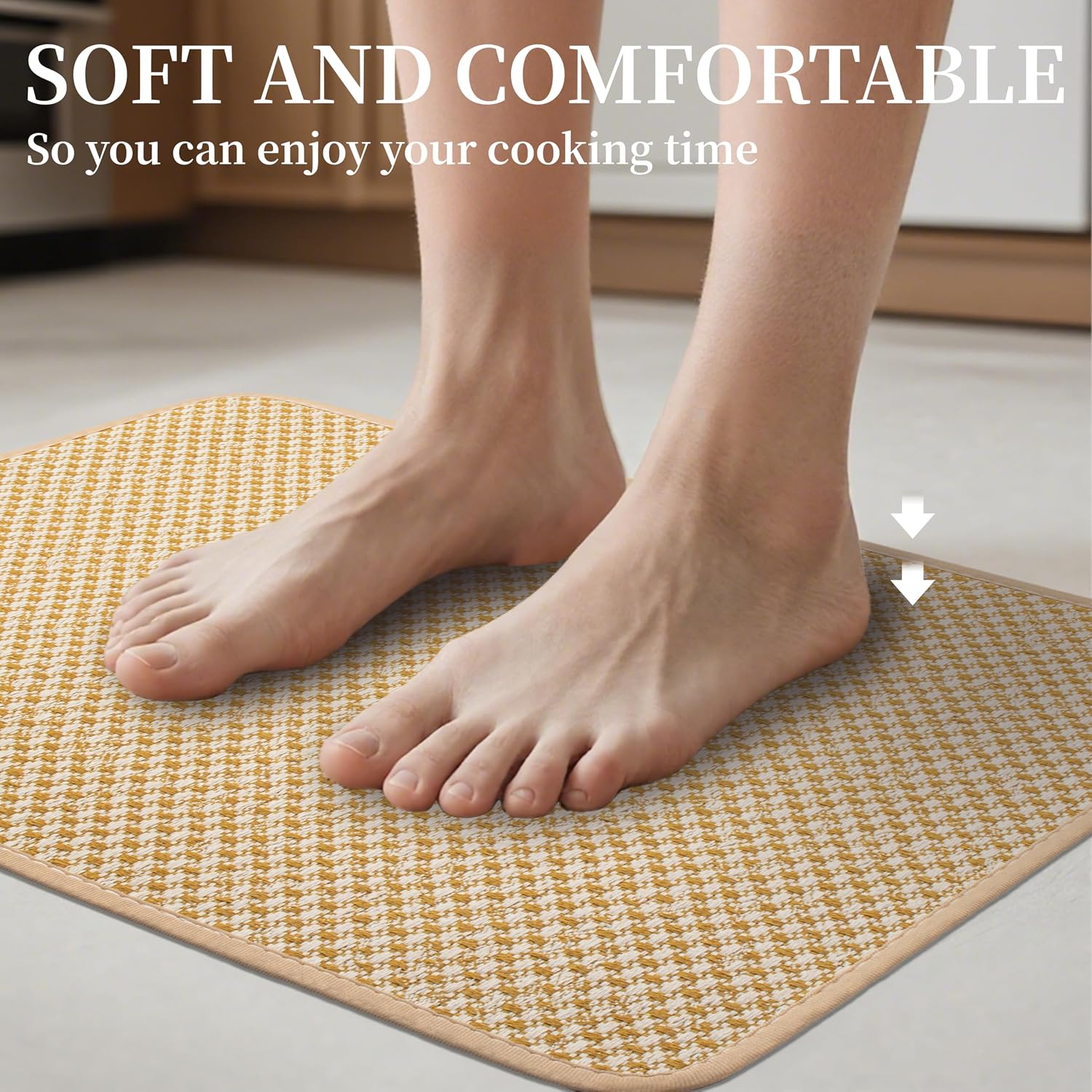 Long Kitchen Rug Non Slip Absorbent Braided Rubber Sink Mat Runner for Kitchen, Laundry, Hallway, Under Door Easy to Clean, 17 x 47 Inch, Yellow, Machine Washable
