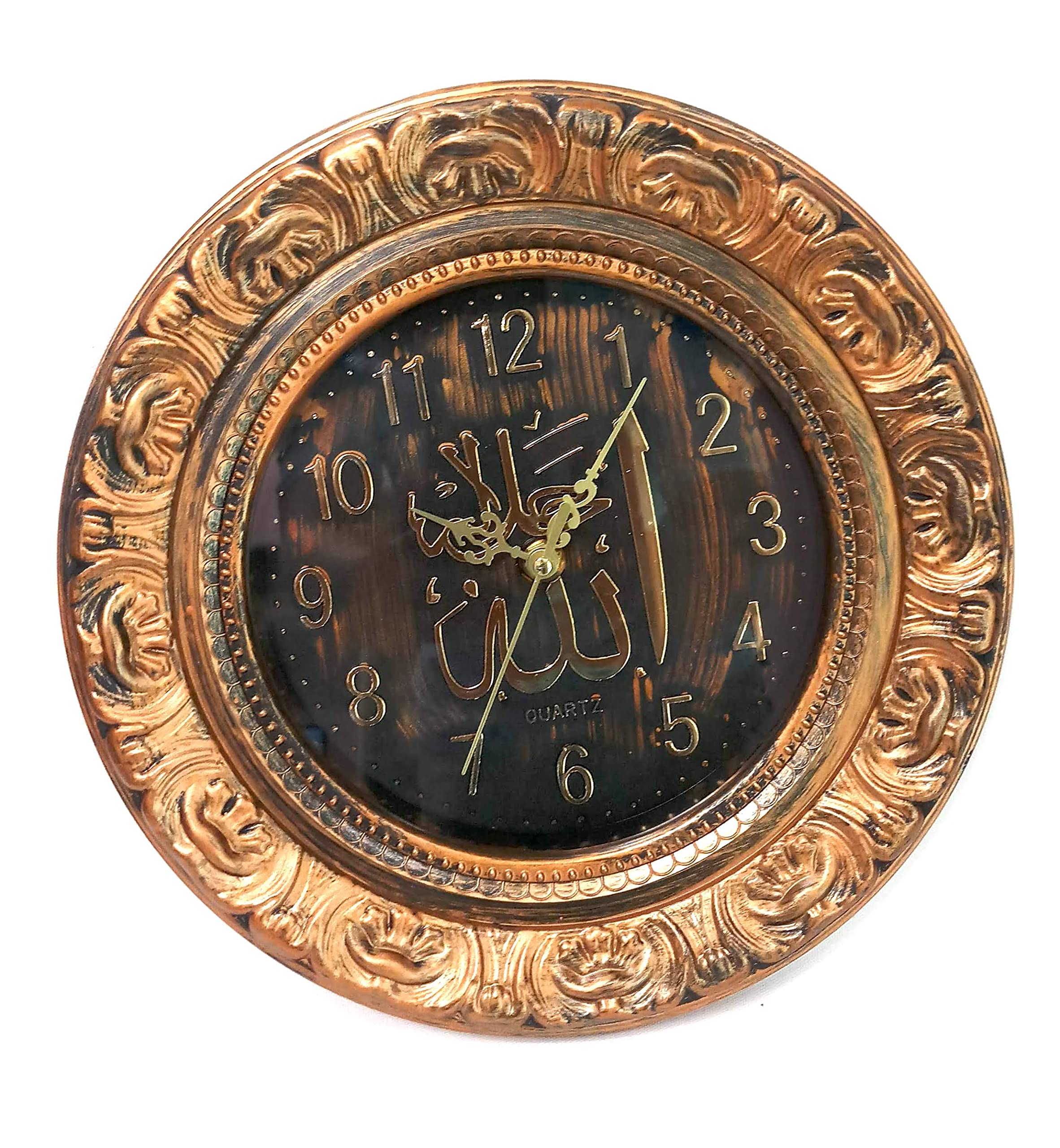 Horloge murale islamique AMN-332 ronde en calligraphie arabe d'or