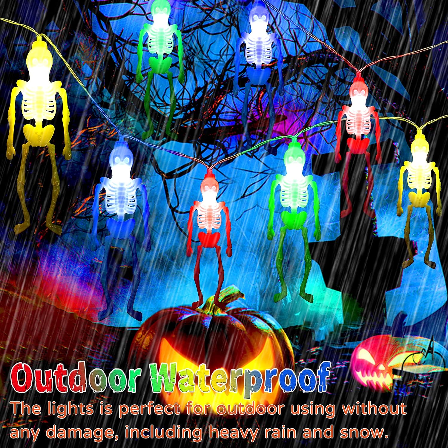 Halloween Decoration Lights, Each 20Pcs (2-Pack) Skeleton Lights, Battery Operated Halloween Decor 20 LED 10ft, 2 Modes (Flash/Steady On) Skull Decoration Light for Home Room Outdoor Decorations