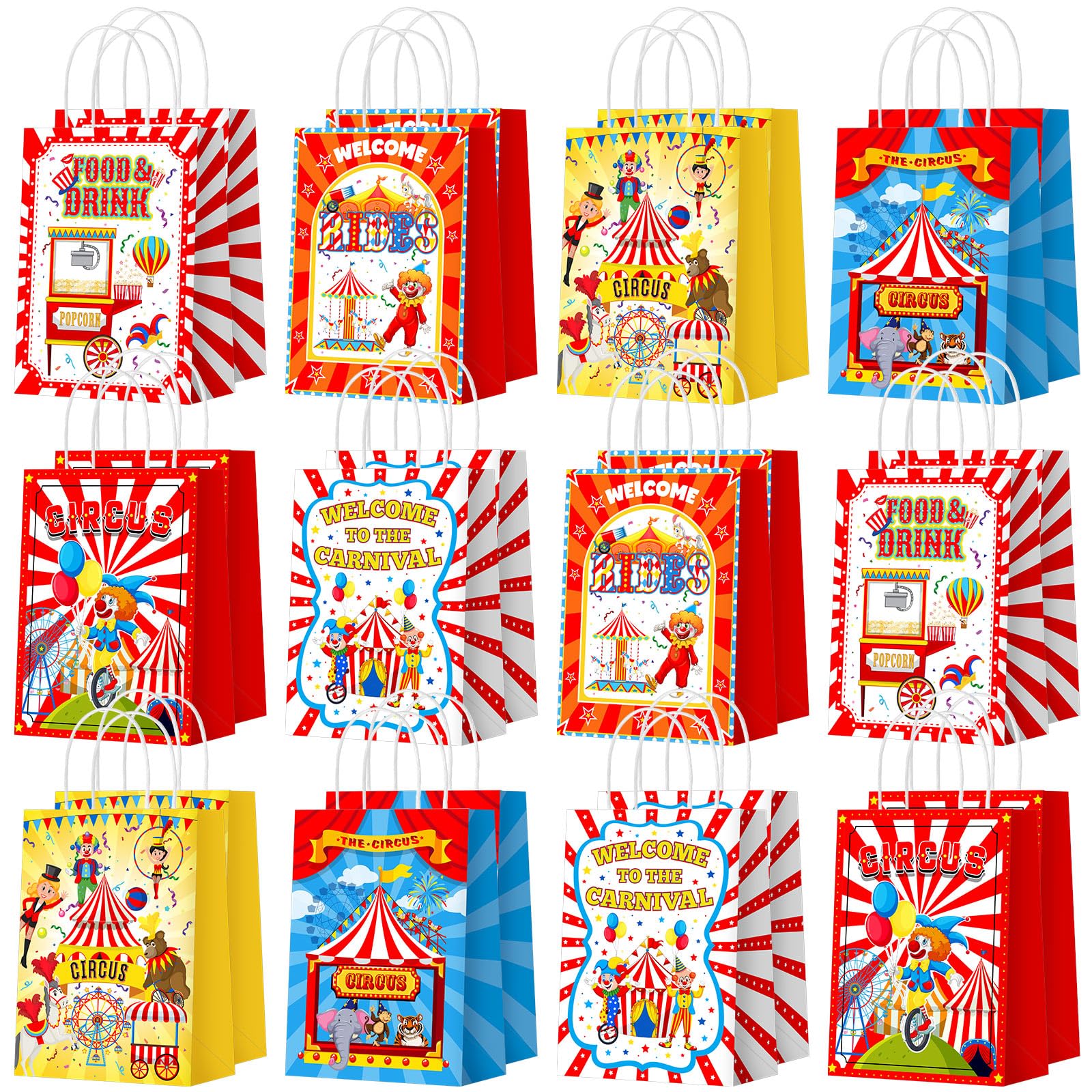 Zhanmai 24 Pcs Carnival Gift Bags Circus Party Favors Bags Paper Clown Carnival Goodie Candy Treat Bags with Handles for Circus Themed Birthday Party Decorations Supplies — image 1