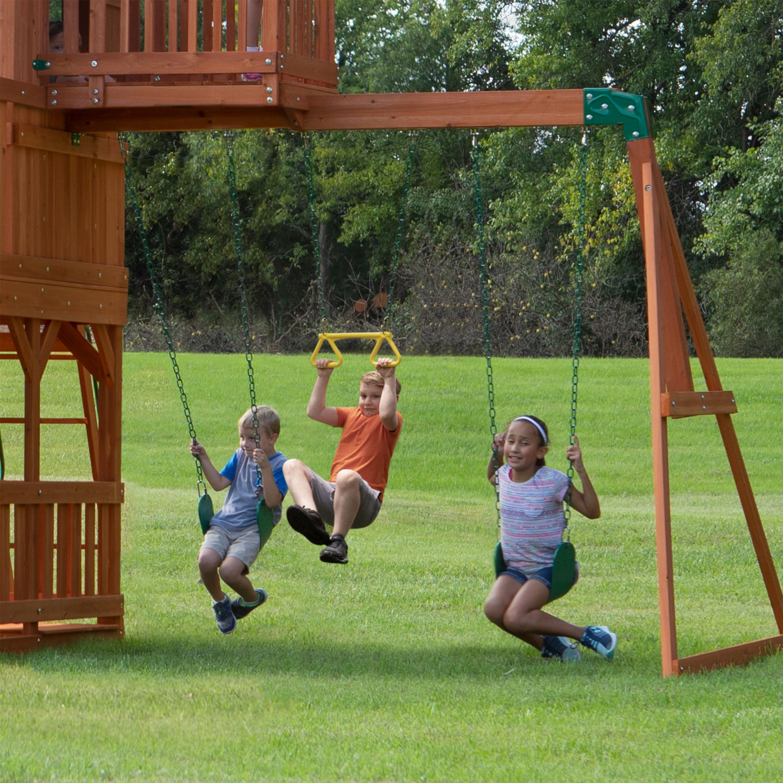 Backyard Discovery Skyfort II Parco Giochi Completo, Casetta da Giardino per Bambini | Altalene, scivolo, sabbiera, parete di arrampicata | Casetta in Legno per Bambini per uso esterno in giardino